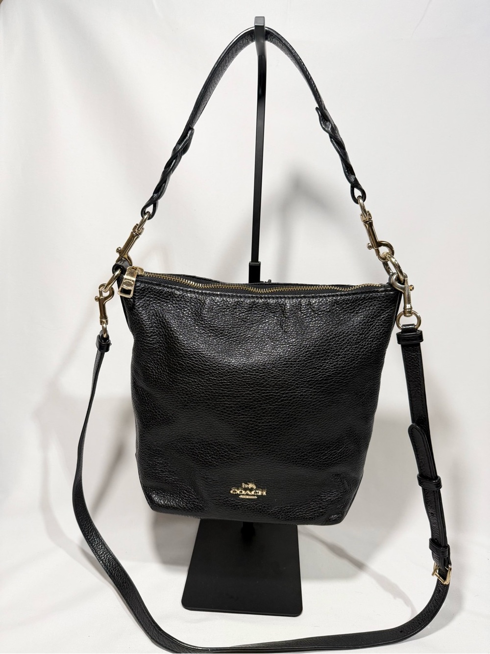 Coach Black Pebbled Leather Hobo Shoulder Bag with Gold Hardware